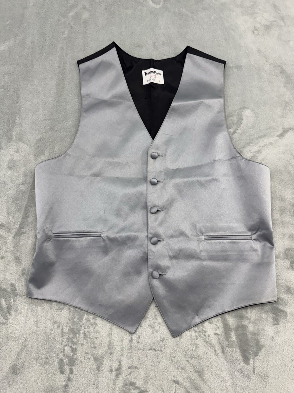 Tuxedo Park Vest Mens M Silver Polyester Satin Tuxedo Wedding Formal Prom USA